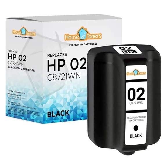 1PK Fits 02 Black Ink Cartridge C8721WN Photosmart 3210 , 3200, 7360
