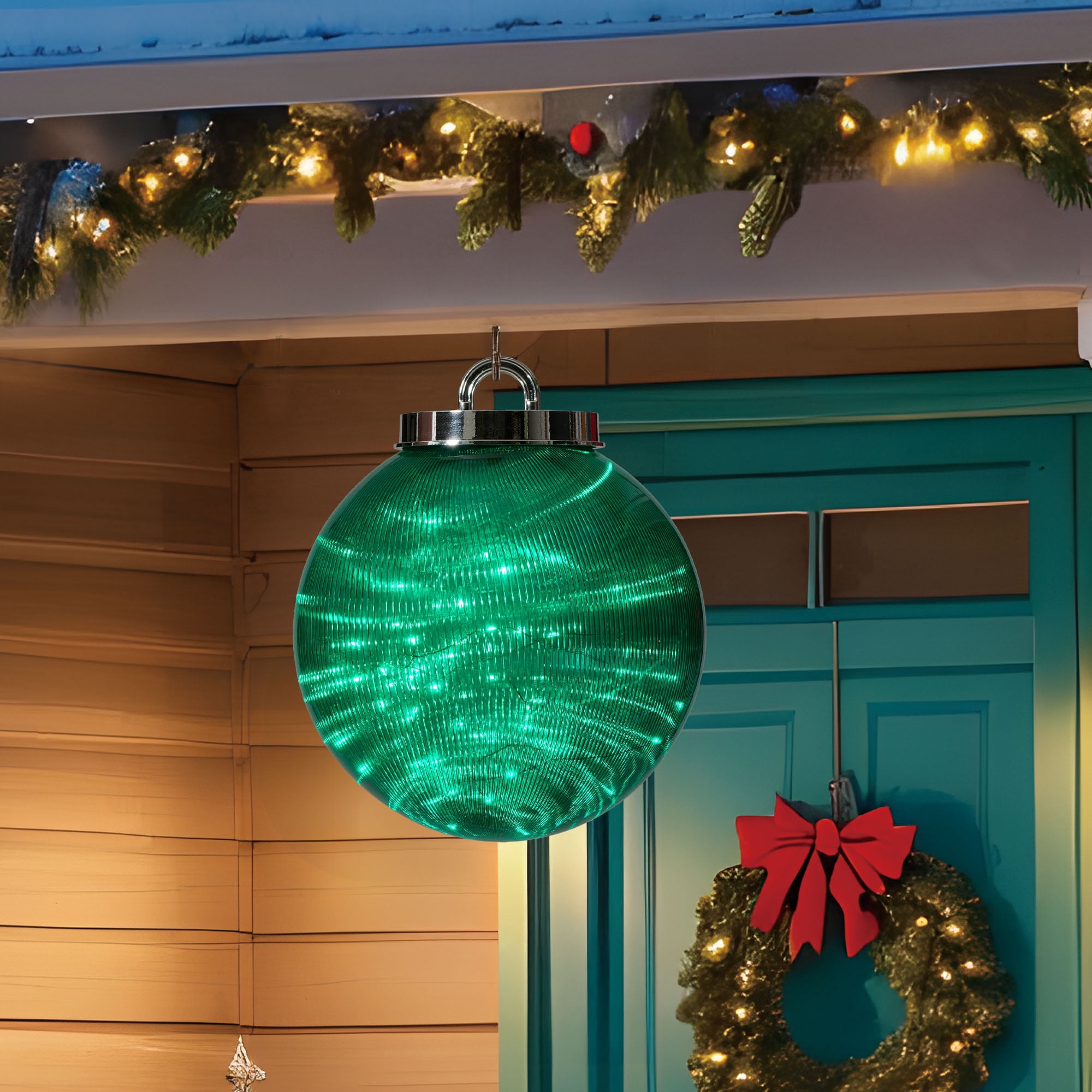 Indoor/Outdoor Light-Up 8-Function Christmas Ornament Decoration with 100 LED Lights, Green, 11.8", by Holiday Time