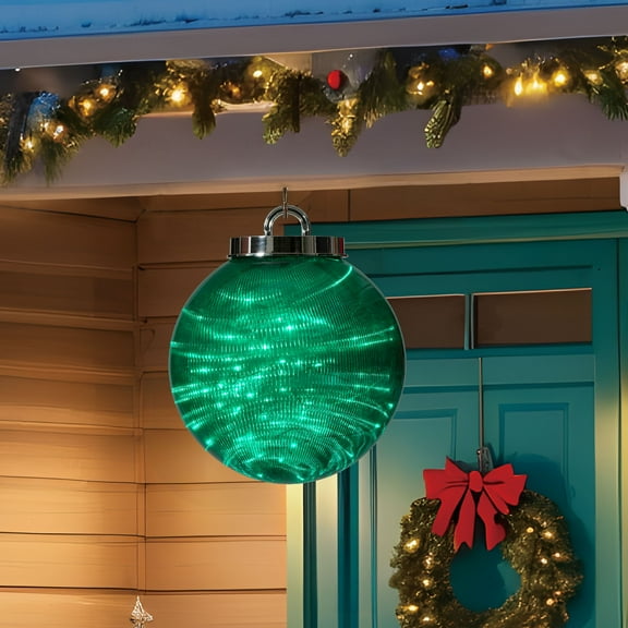 Indoor/Outdoor Light-Up 8-Function Christmas Ornament Decoration with 100 LED Lights, Green, 11.8", by Holiday Time