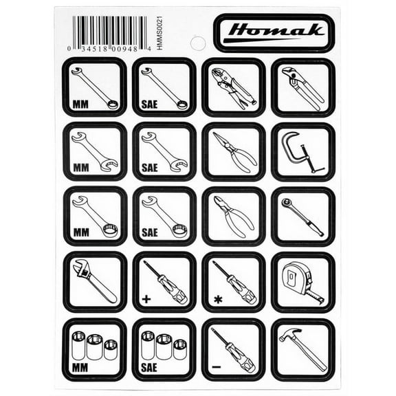 1PK Homak HMMS0021 Magnetic Drawer Tool Icons - Tool Storage