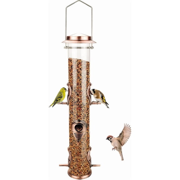 1PK Metal Wild Bird Feeder,Squirrel Proof Bird Feeders for Outside,Hanging 6 Port Tube Bird Feeder,Finch Bird Feeder for Attracting Birds in Your Lawn, Garden, Balcony-Antique Copper