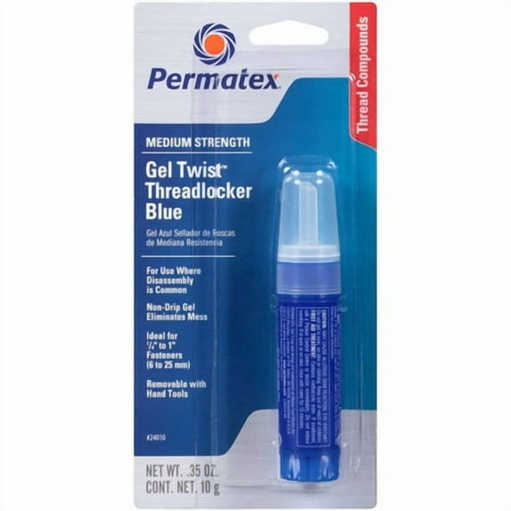 1PK Permatex 24010 Medium Strength Threadlocker Blue Gel, 10 g Gel Twist Applicator