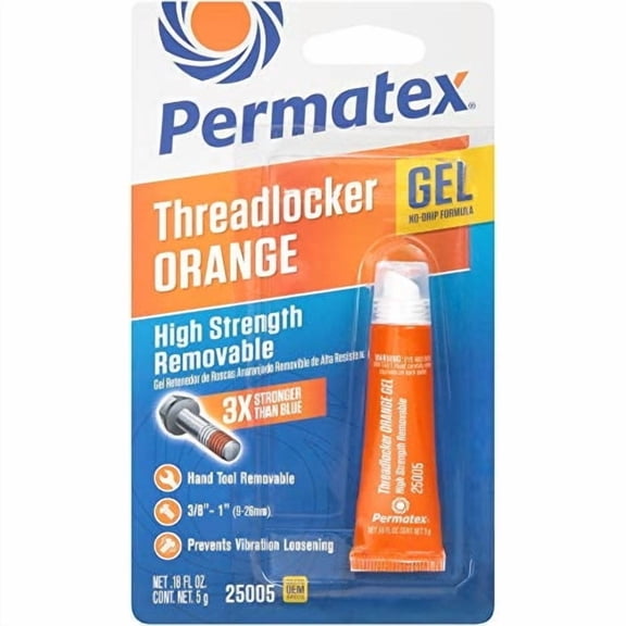 1PK Permatex 25005 High Strength Removable Orange Gel ThreadLocker 5g