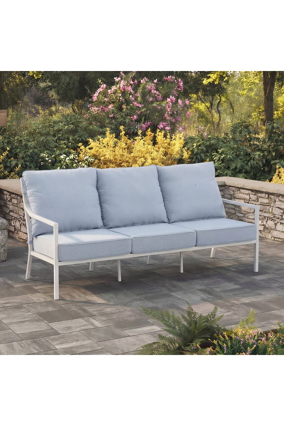 Cambria Steel Outdoor Sofa, White/Blue