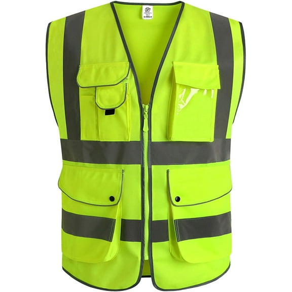 1PKClass2 Hi-Vis Reflective Safety Vests with 8 Pockets and Zipper Front DVEST-2