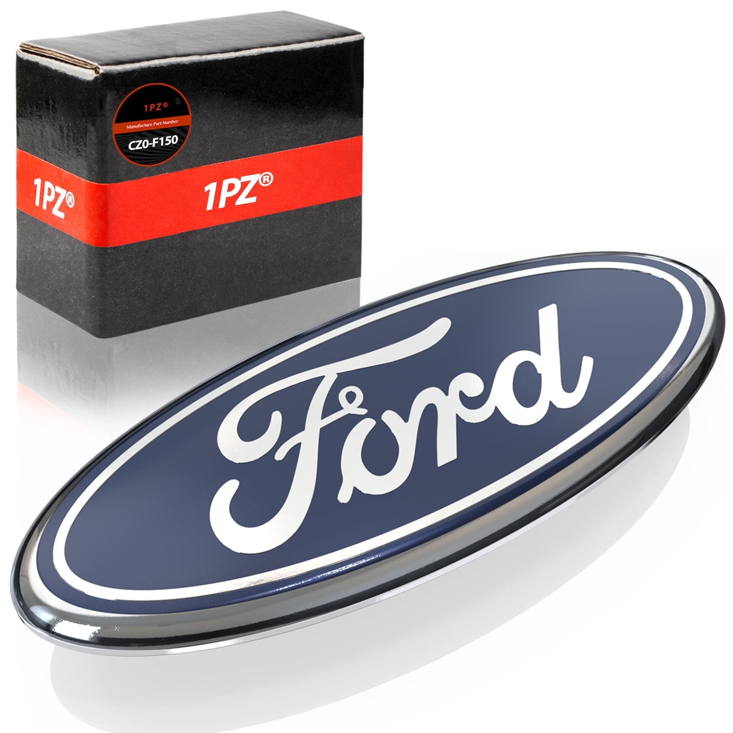 1PZ CZ0-F150 9"x3.5" Oval Emblem BLUE & CHROME For 2005-2014 Ford F150 F250 F350 Edge Explorer FRONT GRILLE