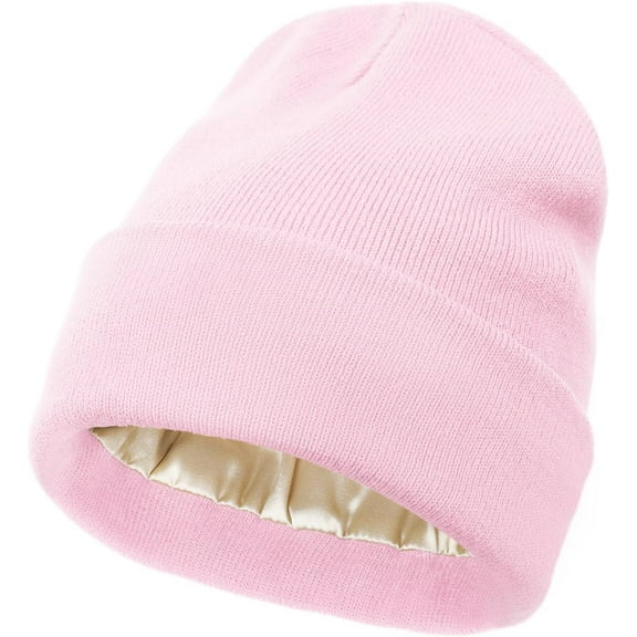 1Pac Satin Lined Beanie Hats for Women Men Knit Acrylic Beanie Winter Hat Silk Lining Soft Slouchy Warm Cuffed Beanie Hat