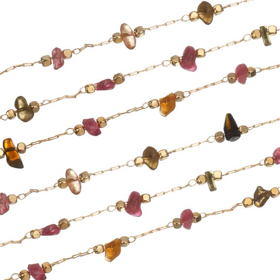 1Pack 1 Yards Crystal Natural Gemstone Brass Chain Necklace Chains Bulk for Jewelry Making (Dark Color, Gold)