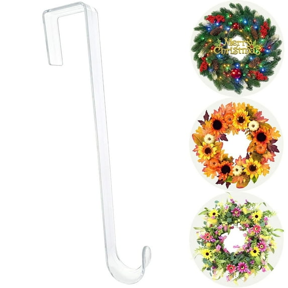 1Pack 12" Clear Wreath Hangers for Front Door,Over The Door Hooks Easter Halloween Christmas Decorations Indoor Outdoor