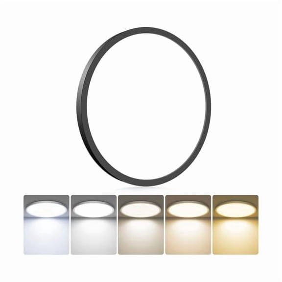 1Pack 13 Inch LED Flush Mount Ceiling Light, Dimmable & 5CCT 3000K-6500K, 24W 3200LM Ultra-Thin Black Round Light for Kitchen Hallway