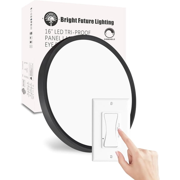 1Pack 16 Inch Dimmable LED Flush Mount Ceiling Light Panel,32W 3480LM,3000K/4000K/6000K CCT Selectable,Ultra Thin Round Black Ceiling Light Fixture for Hallway Kitchen Bedroom Home Office Bathroom
