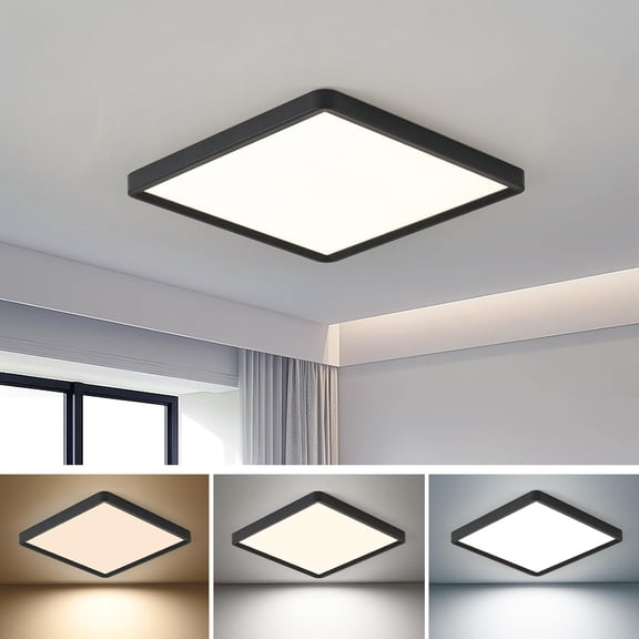 1Pack 16 Inch Square LED Flush Mount Ceiling Light,36W,3600LM,3CCT(Black) | 3000K/4000K/6000K Selectable,Slim Low Profile Ceiling Light Firxtue for Bedroom,Kitchen,Living room,Dinning room Hallway