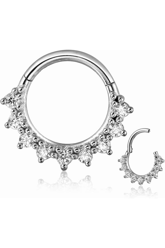 1Pack 16G/8mm Surgical Stainless Steel Segment Nose Rings,Cartilage Clicker Hoop Earrings for Rook,Daith,Tragus, Gold Plated Silver Septum Rings for Men and Women