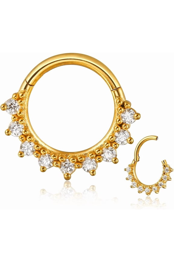 1Pack 16G/8mm Surgical Stainless Steel Segment Nose Rings,Cartilage Clicker Hoop Earrings for Rook,Daith,Tragus, Gold Plated Silver Septum Rings for Men and Women