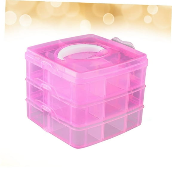 1Pack 18-Grid Adjustable Compartments Bead Organizers,Portable Plastic Storage Box,3 Layer Detachable Jewelry Organizer Case,Stackable Storage Containers with Handle,for Crafts Toy Pink