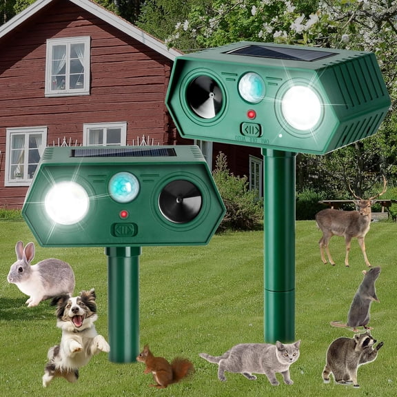 1Pack 2026 Ultrasonic Repellent Outdoor Deer Repellent Devices Solar Repeller Motion Activated Deterrent to Scare Cat Squirrel Rabbit Raccoon Skunk with LED Flash Lights for Yard Lawn