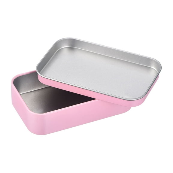 1Pack 3.7x2.4x0.9 Inch Metal Tin Box Containers, Storage Box with Lid, Pink