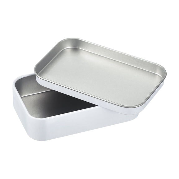 1Pack 3.7x2.4x0.9 Inch Metal Tin Box Containers, Storage Box with Lid, White