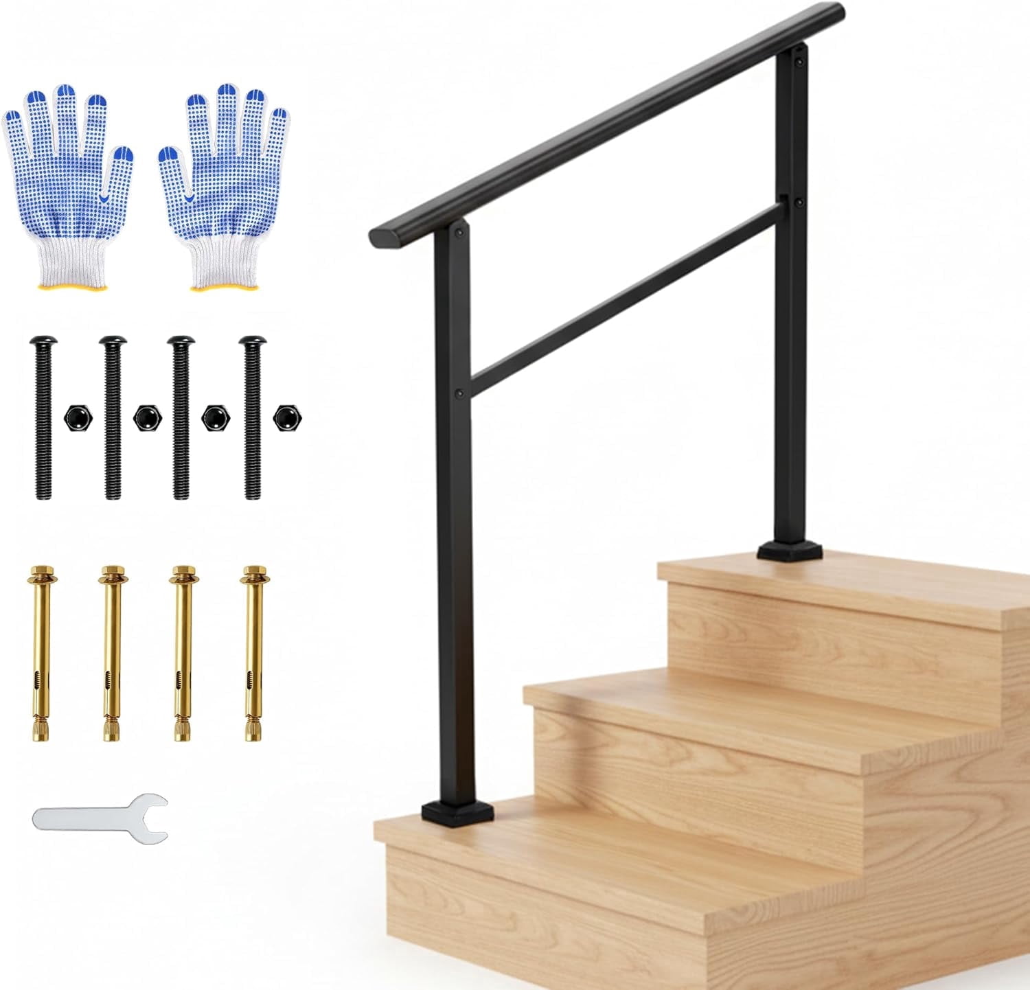 1Pack 3 Step Outdoor Stair Handrail, Aluminum & Iron Construction Hand ...