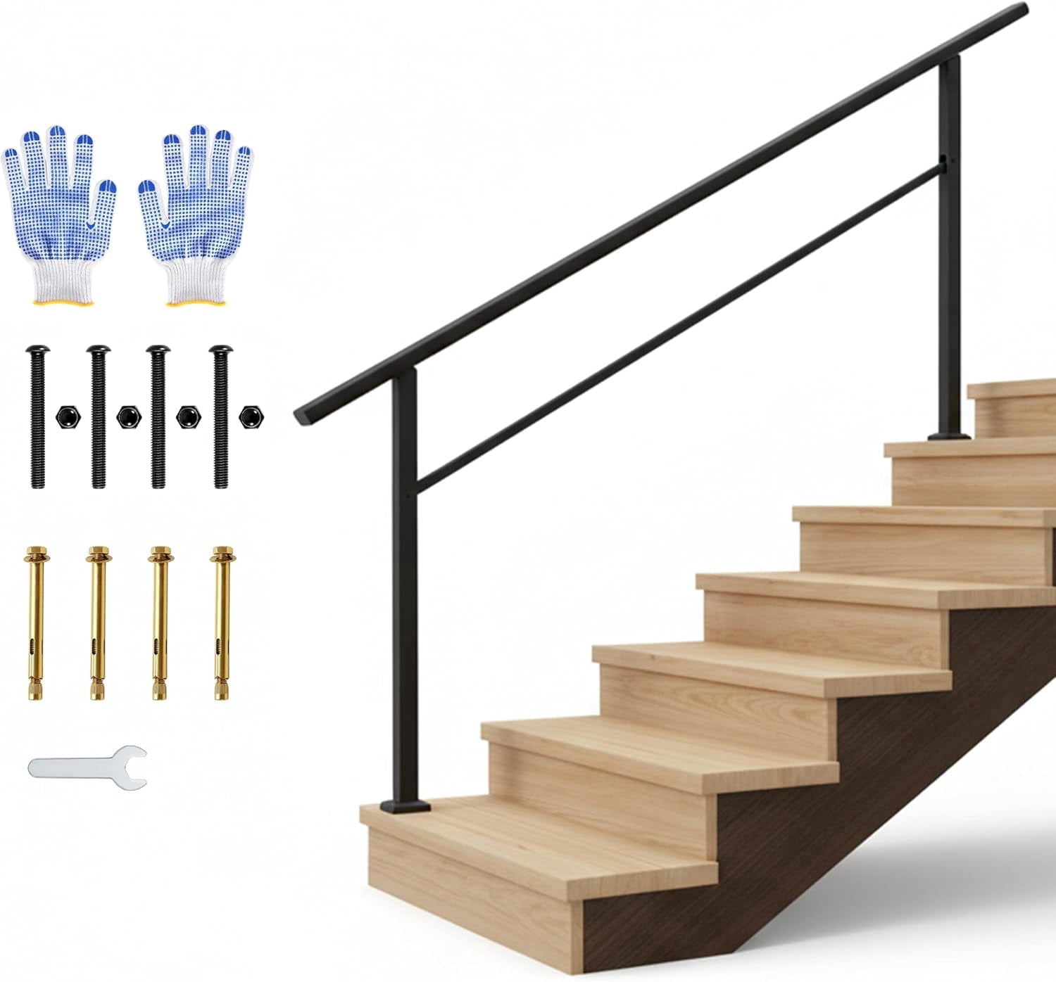 1Pack 6 Step Outdoor Stair Handrail, Aluminum & Iron Construction Hand ...