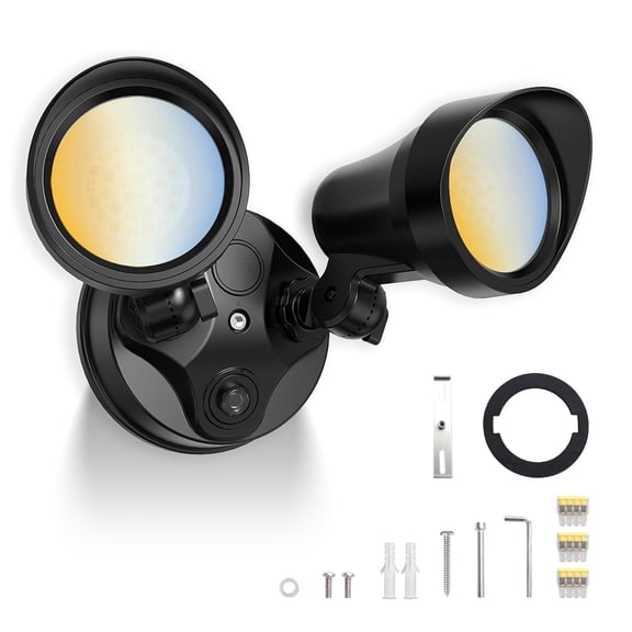 ALUSSO 3500LM LED Security Light Dusk to Dawn, 30W Floodlight for Outdoor, 3CCT 3000K/4000K/6000K Changeable, 2 Adjustable Heads