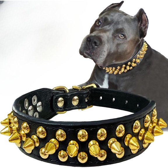 1Pack Adjustable Leather Spiked Studded Dog Collars with a Squeak Ball Gift for Small Medium Large Pets Like Cats/Pit Bull/Bulldog/Pugs/Husky