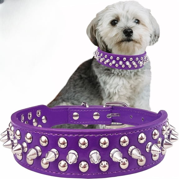 1Pack Adjustable Leather Spiked Studded Dog Collars with a Squeak Ball Gift for Small Medium Large Pets Like Cats/Pit Bull/Bulldog/Pugs/Husky