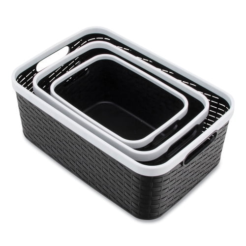 Nantucket Weave Black & White Rim Stackable Storage Bin Set