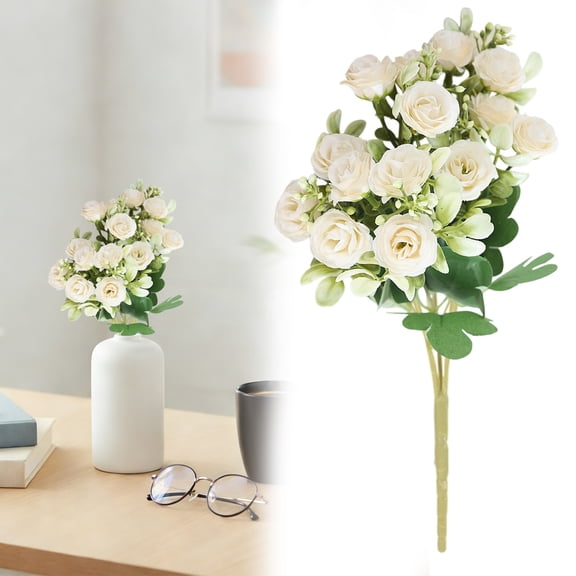 1Pack Artificial Rose Bouquet, Fake Silk Roses Flowers Bunches with Stems Wedding Bouquets for Bride Bridesmaid Decorations, Wedding Home Table Garden Parties Decor Reusable Bouquet of Rose Flower