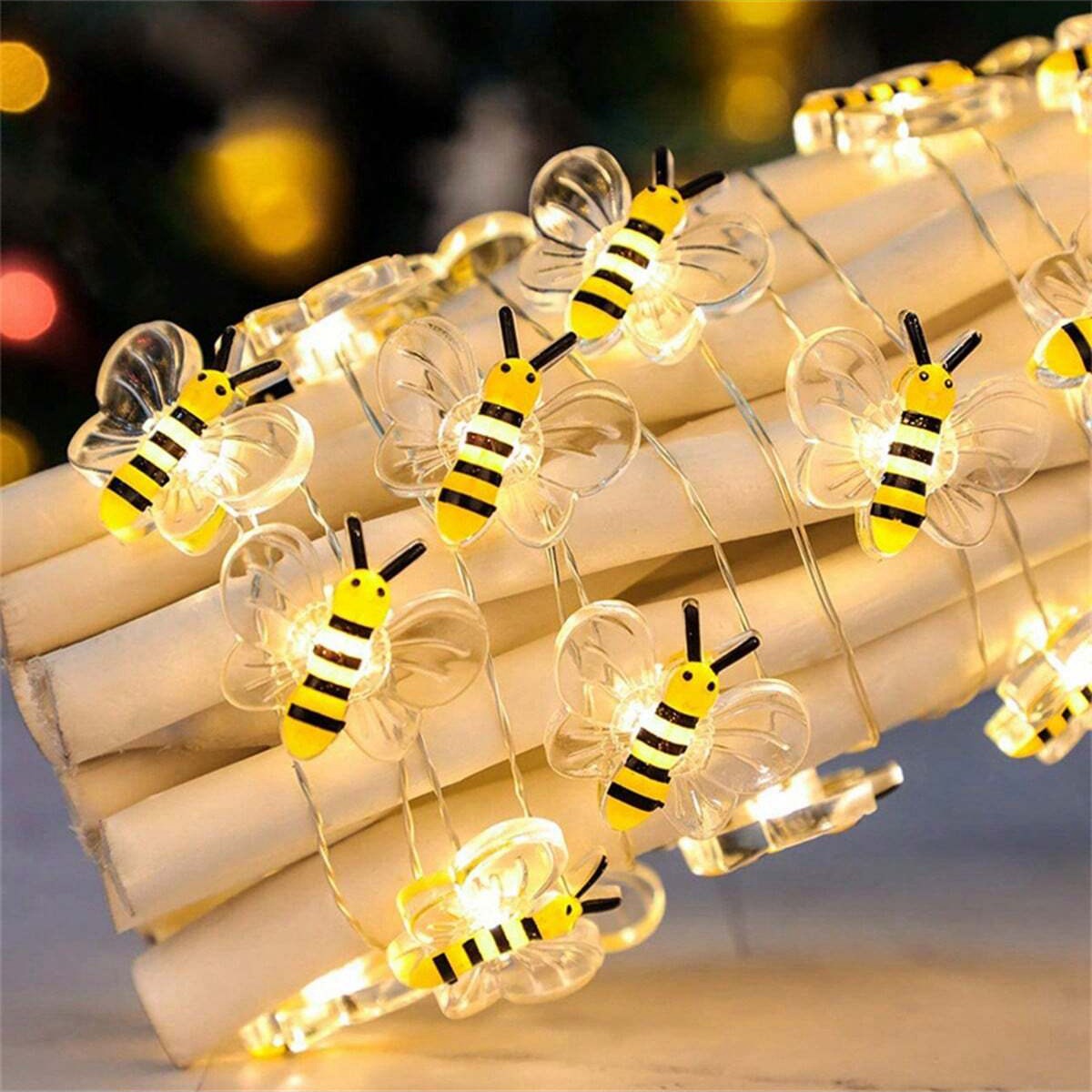 1Pack Bee Lights Battery Operated Bee String Lights for Bedroom Plants Patios Party Wedding Xmas Decorative String Lights (Warm White,3M30LED)