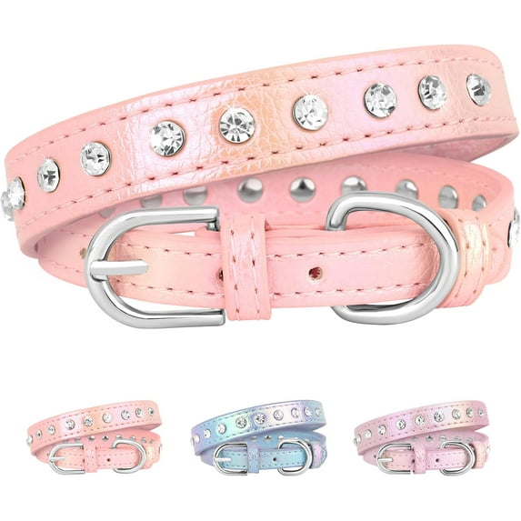 1Pack Beirui Bling Rhinestone Dog Collar with Studded Diamonds for Small Medium Dogs Cats,Cute Bedazzled PU Leather Dog Collar with Sparkling Crystals for Girl Boy Puppies