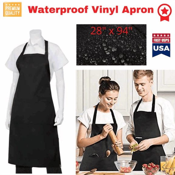 1Pack Bib Apron, Unisex Aprons Adjustable Waterdrop Resistant with 2 Pockets Cooking Kitchen Apron for Chef, BBQ Drawing Apron Bulk, Black