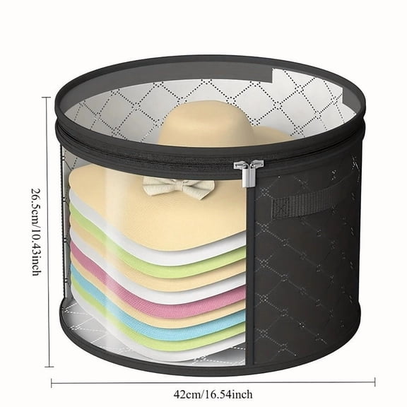 1Pack Black Hat Storage Box, Hat Boxes for Women Storage with Dustroof Lids and Foldable, Hat Box for Travel and Storage, Cowboy Hat