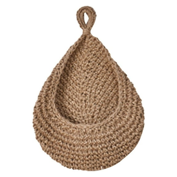 1Pack Boho Wall Hanging Fruit Baskets for Kitchen-1 Pcs Strong Hooks, Handwoven Onion Storage Teardrop Home Onion Basket for Fruits Vegetable Potato Kitchen Storage,Khaki,7x17"