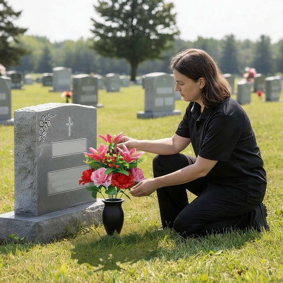 1Pack Cemetery Flowers for Grave Vase, Cemetery Simulation Bouquet Vase with Floor Outdoor Sacrificial Peony Simulation Flower Arrangement and Sun Sacrificial Flowers Grave Flowers for Cemetery
