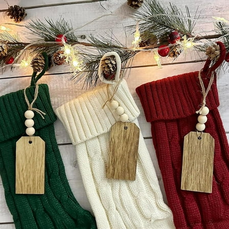 1Pack Christmas Stocking Name Tags,DIY Unfinished Personalized Blank Bead Wood Labels,Wooden Hanging Name Tags,Farmhouse Christmas Stocking Hanging Gift Tags For Christmas Home Party Supplies,Khaki