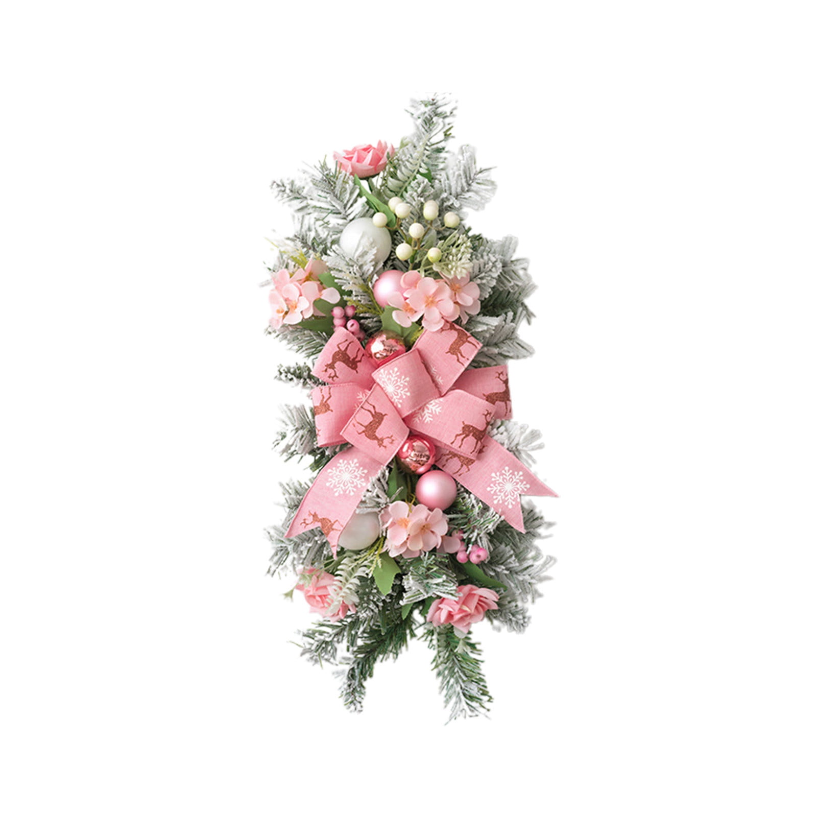 TSYFM Christmas Teardrop Swags - 2 Pack 21.6" Artificial Pine Swag With Red Berries, Bow & Pinecones For Door & Table Decor