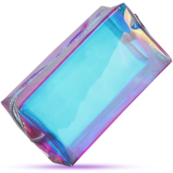 1Pack Clear Iridescent Holographic Makeup Bag, Glitter Travel Cosmetic Pouches Toiletry Bag ,with Zipper Toiletry Organizer Case for Purse ,Beach ,Gift