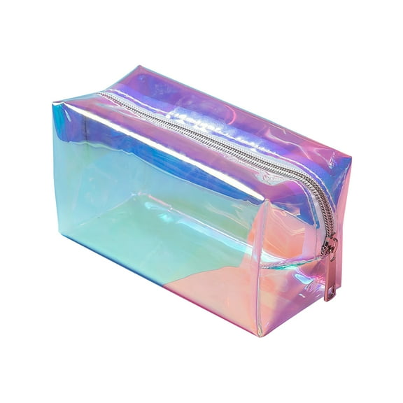1Pack Clear Iridescent Holographic Makeup Bag, Glitter Travel Cosmetic Pouches Toiletry Bag ,with Zipper Toiletry Organizer Case for Purse ,Beach ,Gift