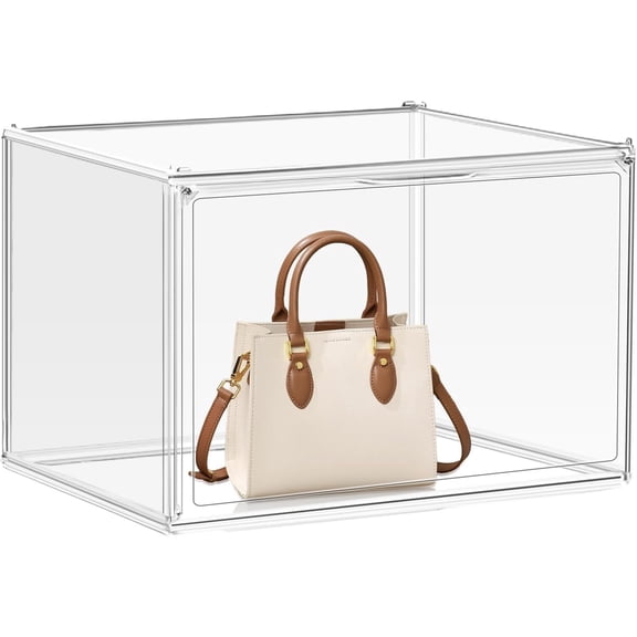 1Pack Clear Stackable Plastic Storage Bins with Magnetic Lid, X-Large Acrylic Display Cases for Book Cosmetic Figures Collectibles Showcase, Shoe Box, Bag Organizer