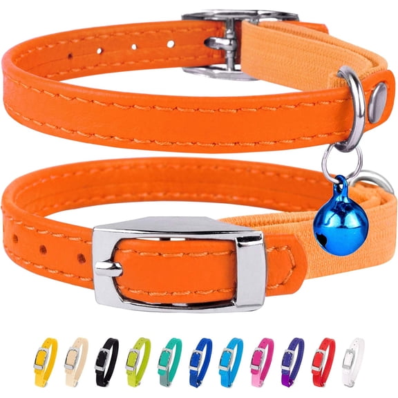 1Pack CollarDirect Leather Cat Collar with Bell - Kitten Collar, Small and Big Cat Collar for Boy Cats, Girl Cats with Safety Elastic Strap