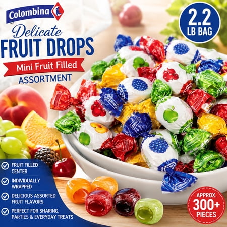 Colombina Delicate Fruit Drops Mini Fruit Filled Assortment 2.2 lb Bag No Known Allergens