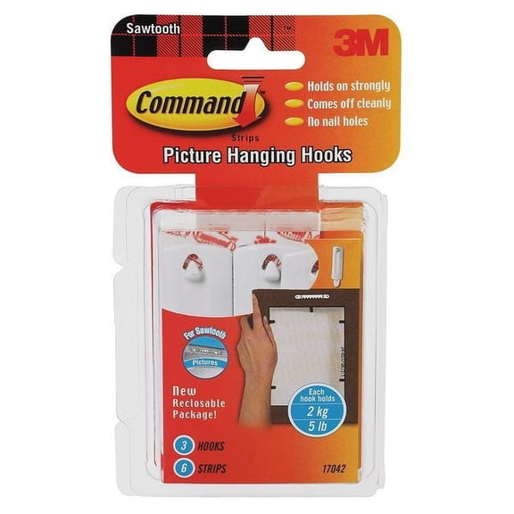 1Pack Command 17042 Sawtooth Hook, Plastic, 1/16 In, PK3