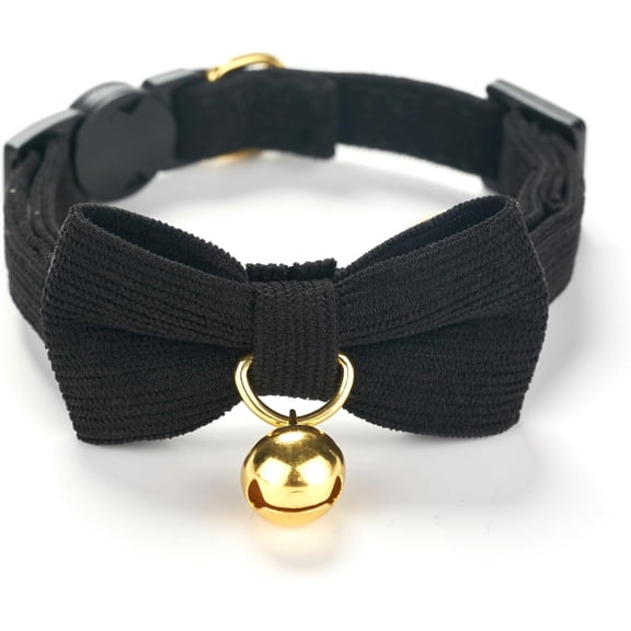 1Pack Cotton Breakaway Cat Collar with Bowtie and Bell, Adjustable Cute Soft Corduroy Kitten Collars for Girl Boy Cats