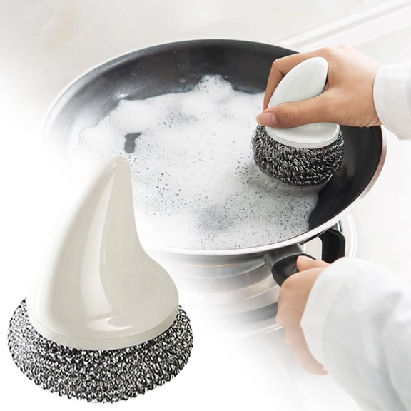 1Pack Dish Brush With Handle,Cast Iron Skillet Cleaner,Steel Wool Scrubber With Handle,Pot Scrubber,Dish Brush,Heavy Duty Cleaner For Dishes, Cast Iron, Pots, Pans & Grills