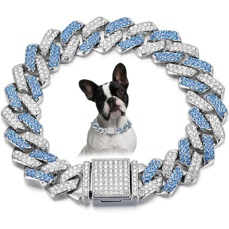 1Pack Dog Chain Collar, Bling Diamond Cuban Link Puppy Collar