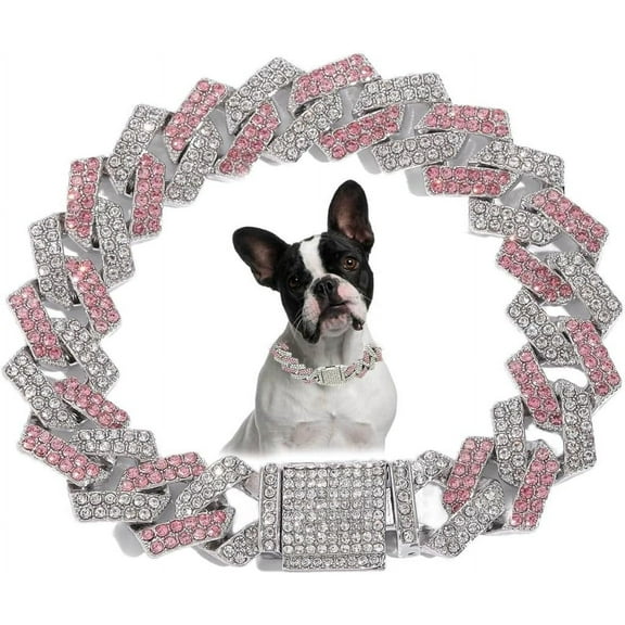 1Pack Dog Chain Collar, Bling Diamond Cuban Link Puppy Collar Glitter Rhinestone Cat Collars for Small Medium Large Pet Dogs