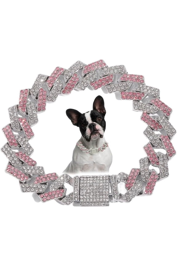 1Pack Dog Chain Collar, Bling Diamond Cuban Link Puppy Collar Glitter Rhinestone Cat Collars for Small Medium Large Pet Dogs