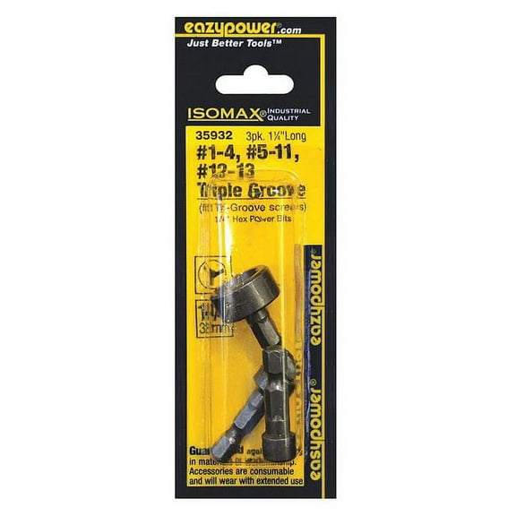 1Pack Eazypower 35932 3 Piece Screwdriver Bit Set, 1/4"