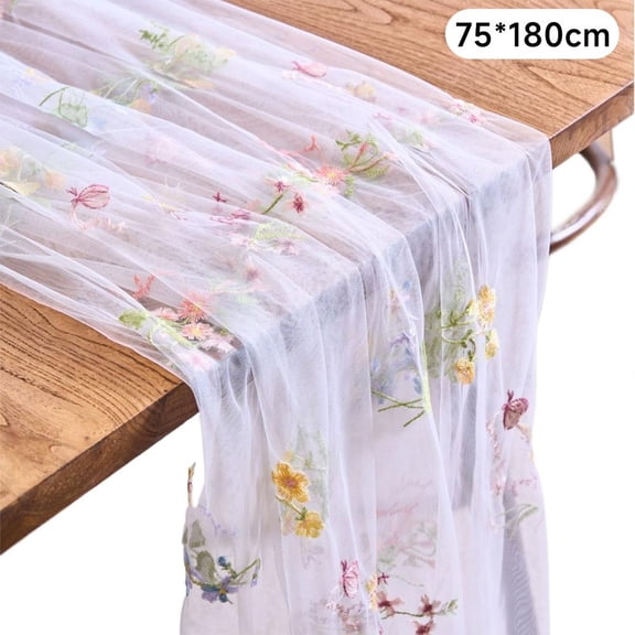 1Pack Embroidery Lace Spring Table Runner Floral Garden Seasonal Tulle Table Runner Holiday Kitchen Dining Table Decoration for Wedding Party Baby Shower Birthday